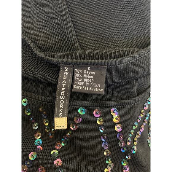 Vintage 90s Y2K Beaded Sequin LS Black Top - Picture 5 of 5